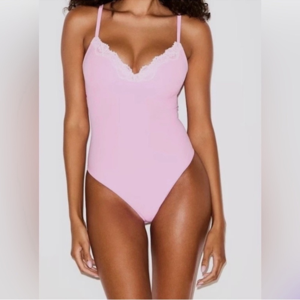 Pink Lace Trim Bodysuit